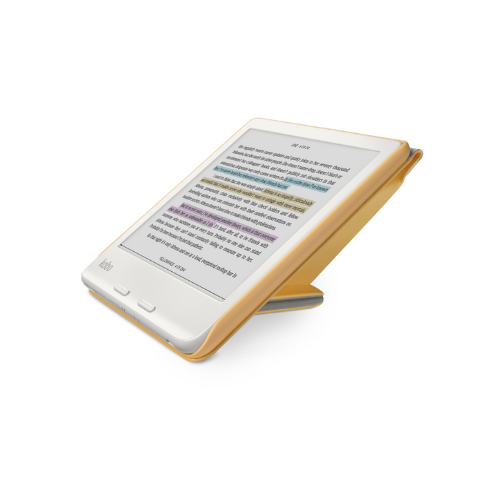 Butter Yellow Kobo Libra Colour SleepCover origami fold side view landscape mode.
