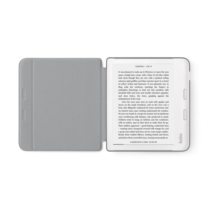 White Kobo Libra 2 inside an opened Kobo Libra 2 SleepCover.